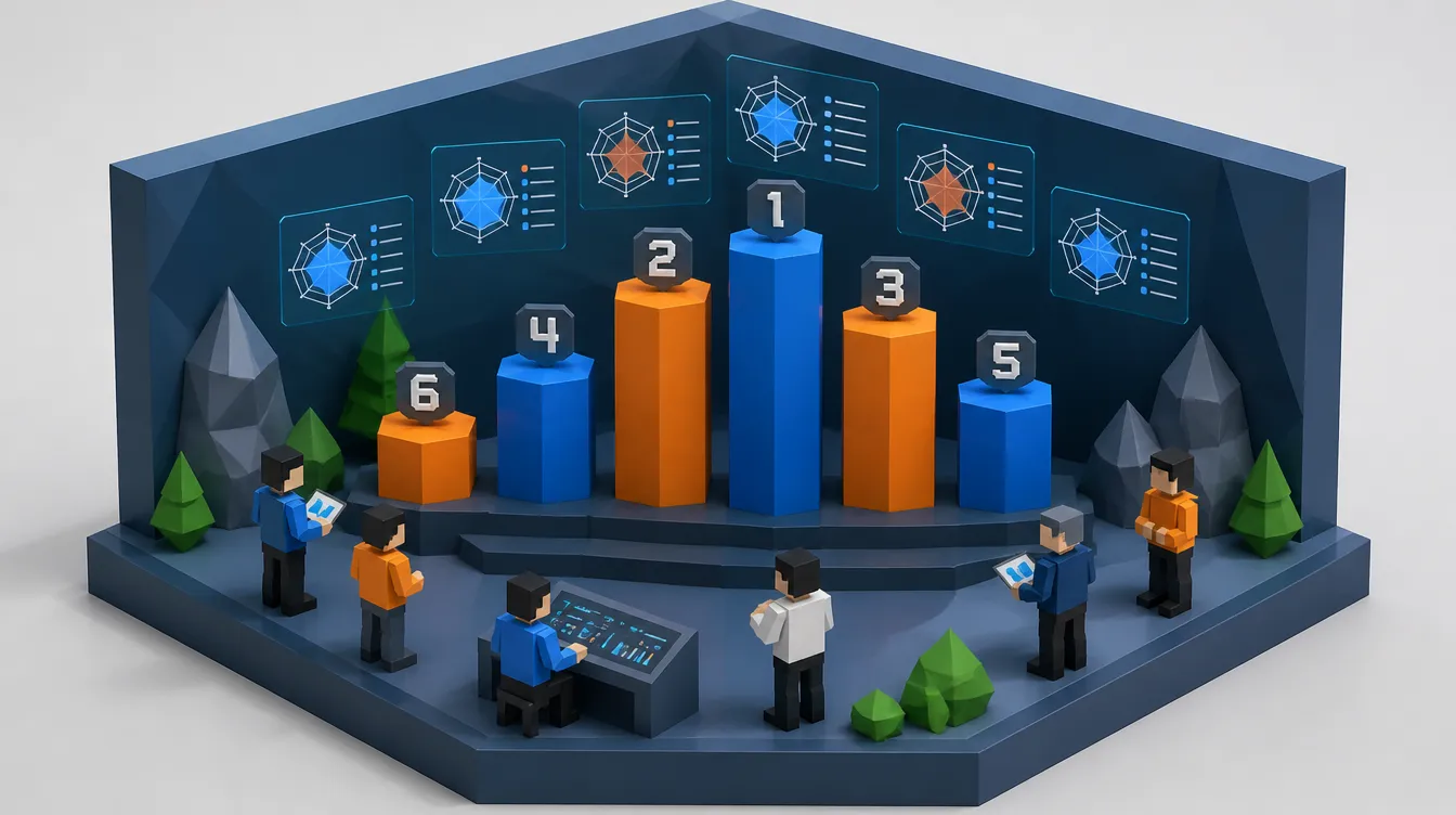 Abstrakte Benchmark-Visualisierung mit orangen und blauen Datenkurven im Vergleich zweier KI-Modelle