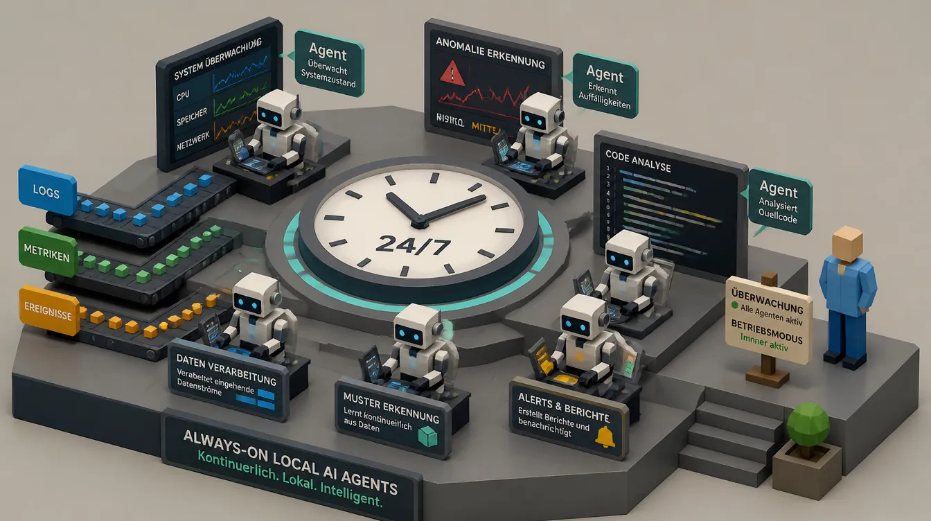Low-Poly-Diorama: lokale KI-Agenten überwachen rund um die Uhr Datenströme und Code im Hintergrund