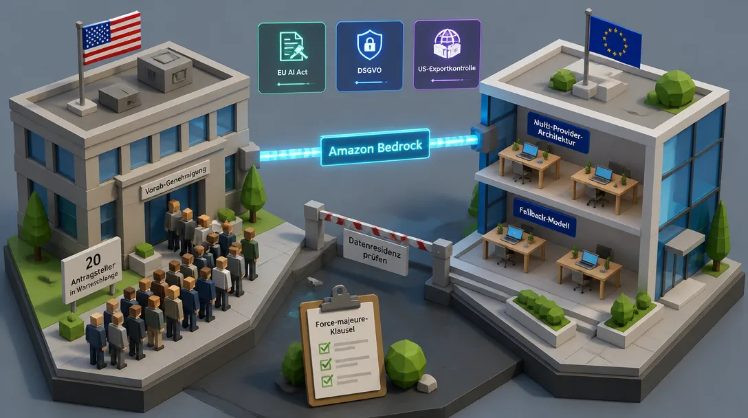 Low-Poly-Diorama: US-Enterprise-Partner mit Vorab-Zugang zu GPT-5.6 und EU-Beschaffung mit Fallback-Architektur.