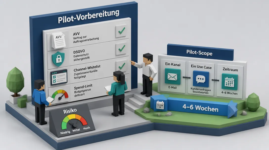 Pilot-Vorbereitung für Claude Tag: AVV- und DSGVO-Prüfung, Risiko-Bewertung und ein eng gefasster Pilot-Scope von 4–6 Wochen mit einem Kanal und einem Use Case